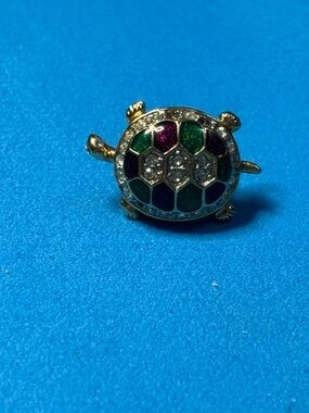 Gold-Tone Multicolor Turtle Brooch with Rhinestones